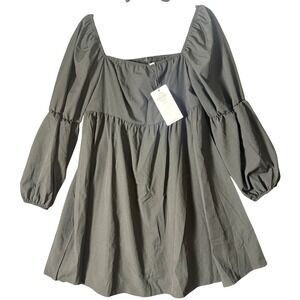 Exlura XL‎ Black Square Neck Babydoll Mini Dress Dark cottage peasant smock new